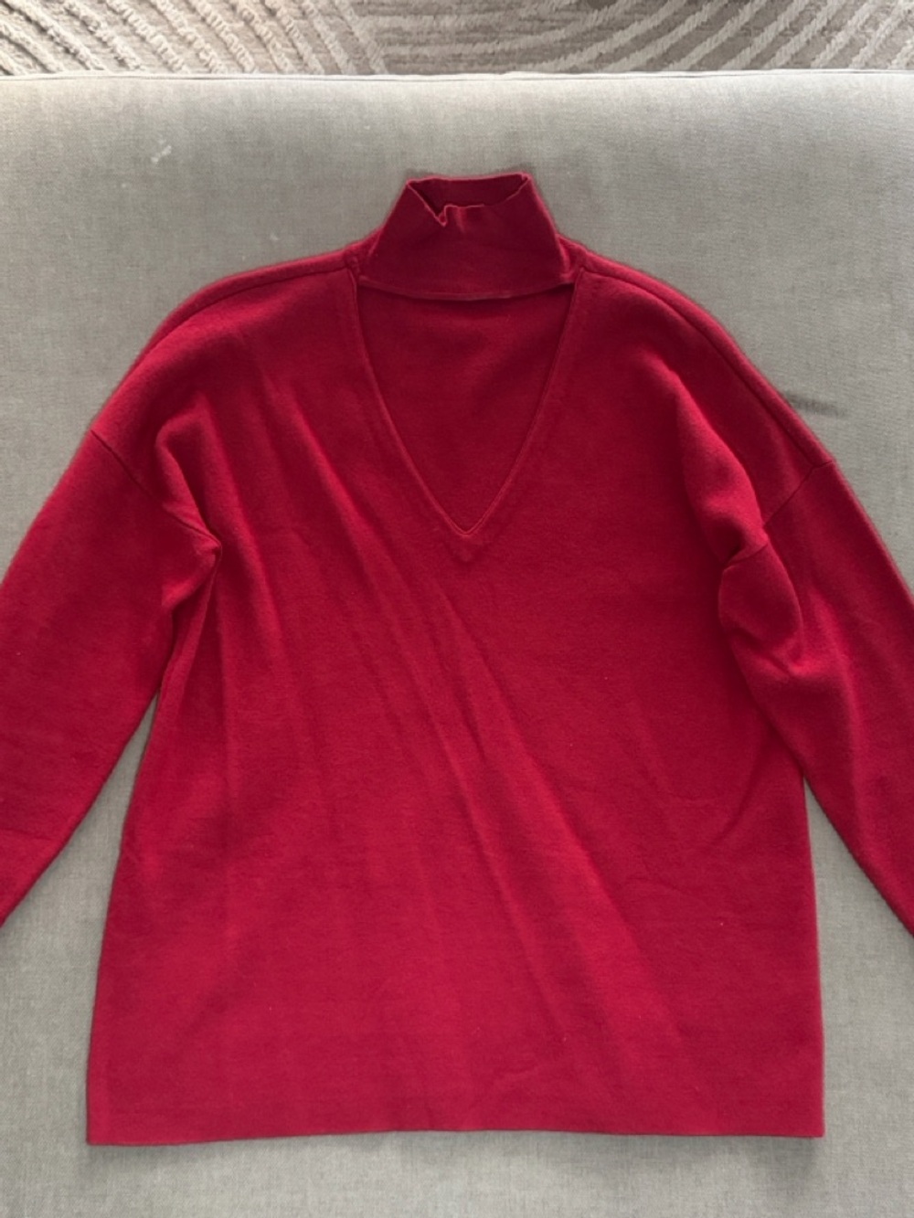 Alice + Olivia Red V-Neck Sweater with Mock Neck